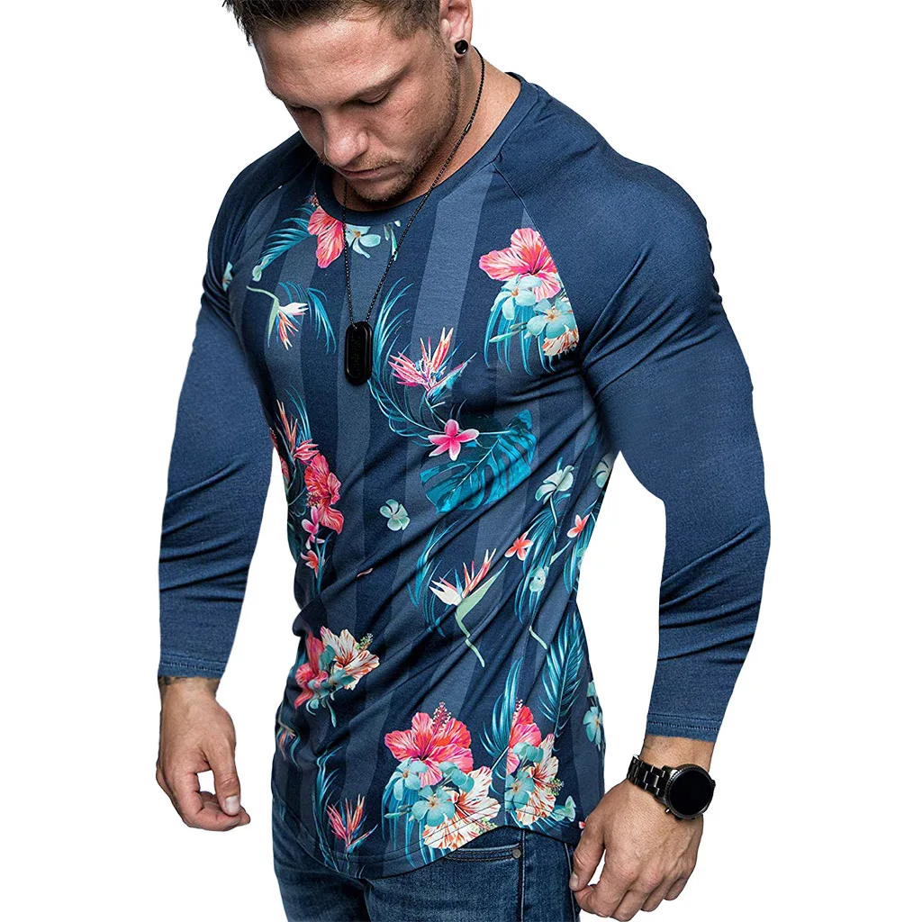 Модные милые Для мужчин Fit Футболка с круглым вырезом и длинными рукавами стильный мужской печатных футболка модная мужская верхняя одежда Уличная Осенняя рубашка