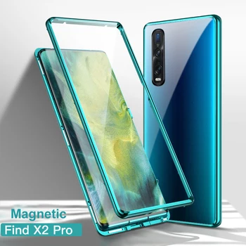 Перейти на Алиэкспресс и купить Магнитный чехол для OPPO Find X2 Pro Чехол Realme X2 Pro X50 Reno2 Reno3 Pro 5G XT K5 Ace чехол из закаленного стекла двухсторонний чехол