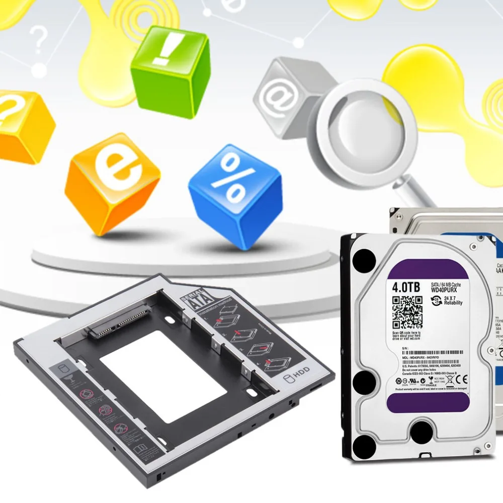 Universal 2.5 2nd 9.5mm Ssd Hd SATA Hard Disk Drive HDD Caddy Adapter Bay For Cd Dvd Rom Optical | Электроника
