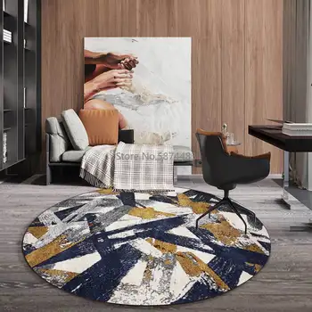 

Fashionable Nordic Modern Abstract Art Graffiti Blue Yellow Gray Living Room Bedroom Hanging Basket Chair Round Floor Mat