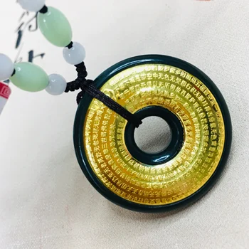 

Zheru Jewelry Pure natural Hetian jade inlaid 24K gold scripture donut pendant Hand-woven necklace Send certificate