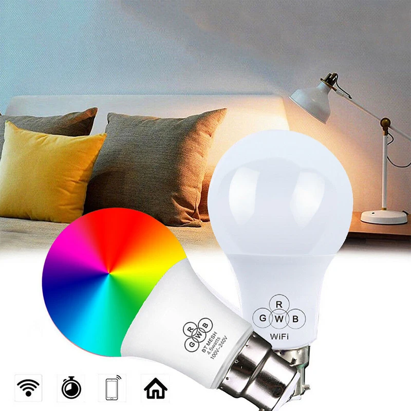 

B22 Smart Remote Light Bulb Smart WIFI 4.5/6.5W 8 Colors RGB Magic led Lamp Led Lamp UK Plug Socket For Echo Alexa Google Home