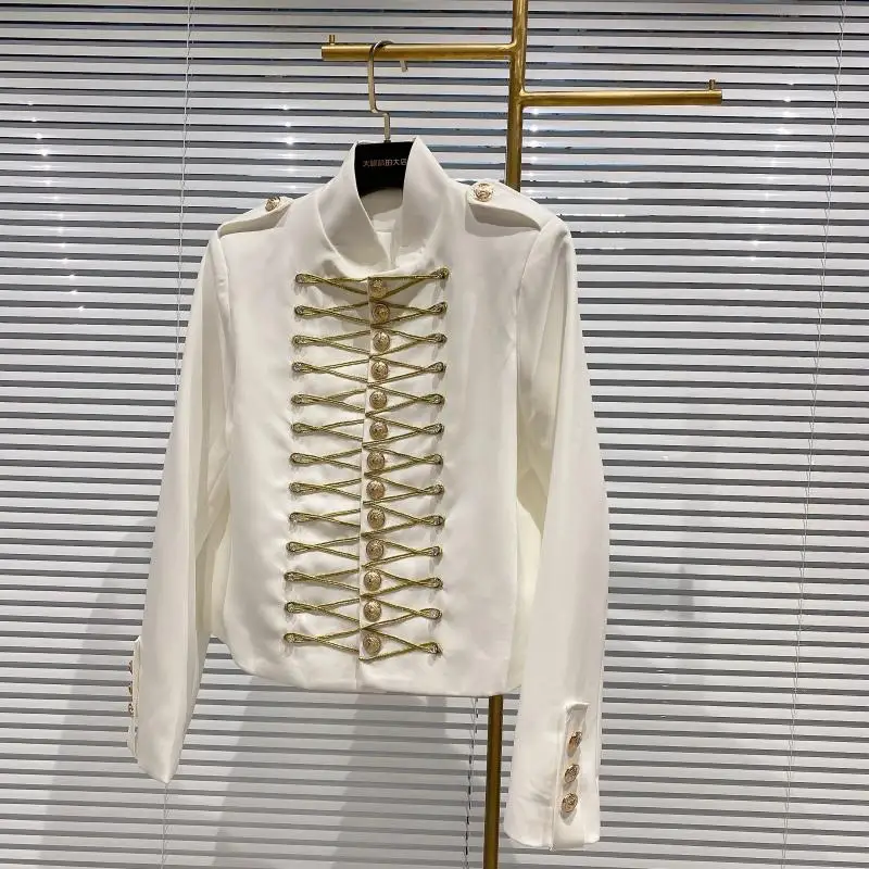 Vintage Style Blazer Women Black White Autumn Long Sleeve Stand Collar Casual Retro Short Coat Top Ladies Jacket Outwear Female