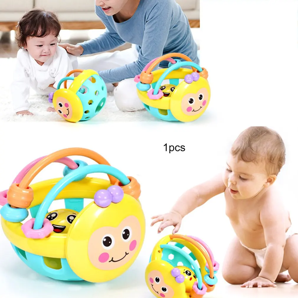 Bee Shape Educational Ball Baby Cartoon Toddler Rattle Toy Hand Game Knocking Soft Teether Dumbbell Interesting Developmental