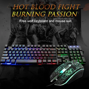 

T5 Ru/US Gaming Keyboard and Mouse Imitation Mechanical Keyboard with backlight Gamer Keyboard 2000dpi Silent Mouse for PC