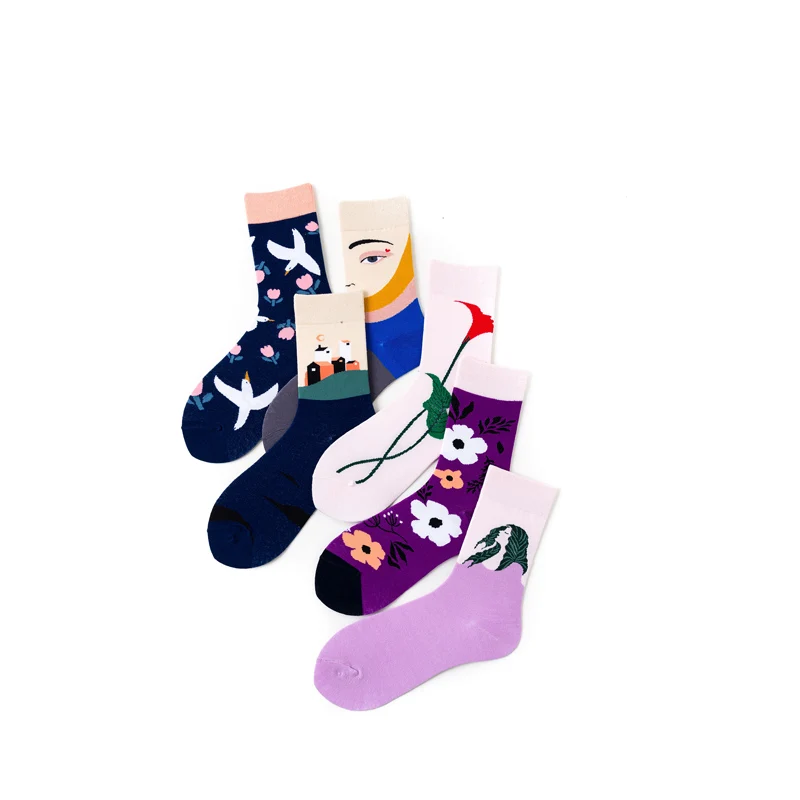 Женские носки японский хлопок Красочные мультфильм милый забавный счастливый печати мужчины скейтборд велосипедный носок бег skarpetki rowerowe