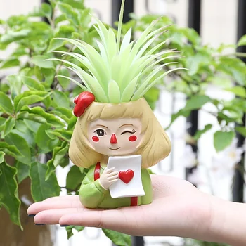 

Cute Cartoon Girl Crafts Succulent Plant Pots Desktop Resin Flowerpot Home Decoration Lovely Flowerpot For Desk Bonsai Ornament