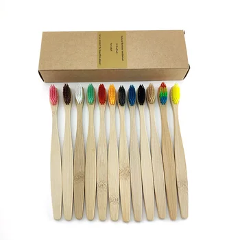 

12 pcs/1set Bamboo Toothbrush Eco-Friendly Product Vegan Tooth Brush Rainbow Black Wooden Soft Fibre Adults Travel Set For Oral