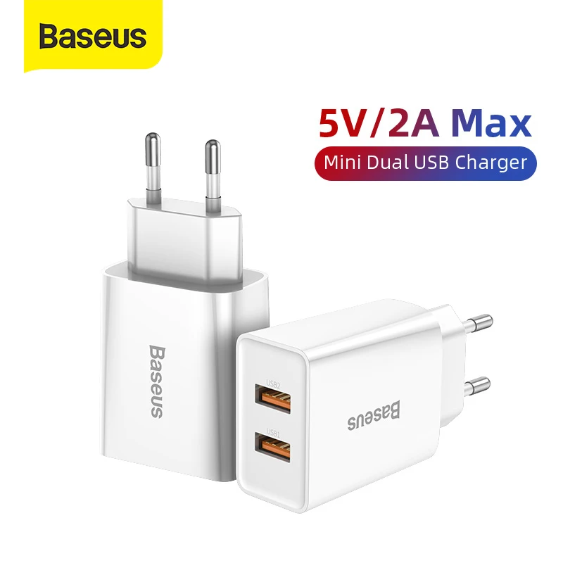 Baseus Mini Dual USB зарядное устройство с европейской вилкой адаптер настенное быстрое