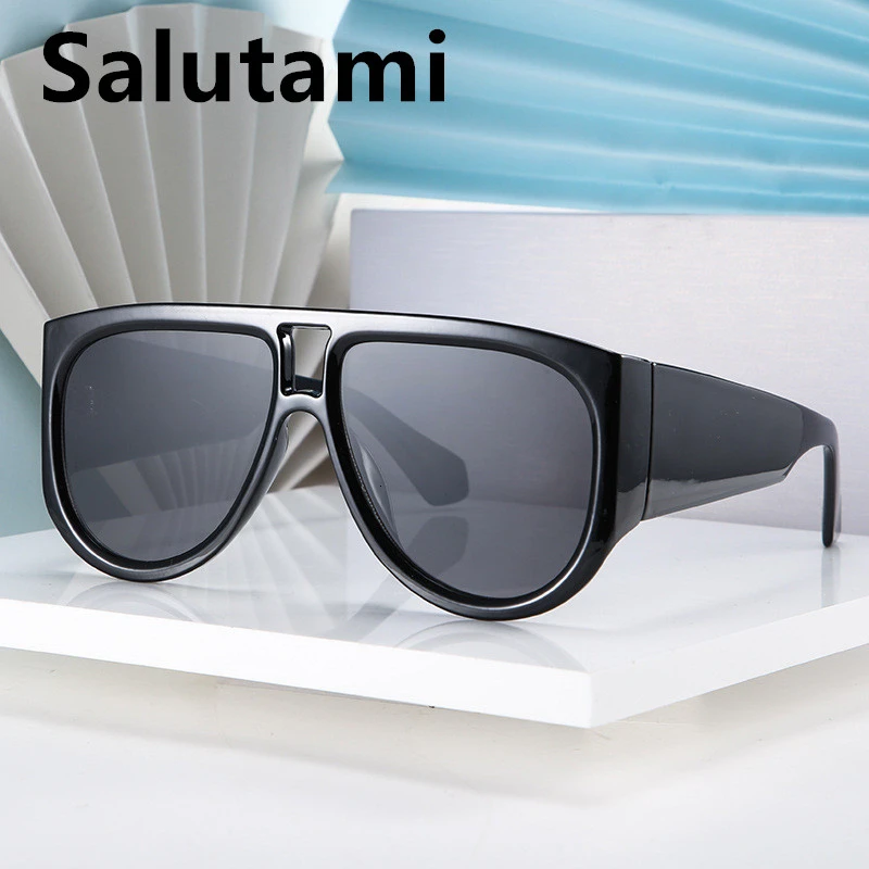 

Wide Leg Flat Sunglasses For Men 2020 Luxury Brand Designer Black White Round Sun Glasses Women Vintage Oversize Shades Oculos