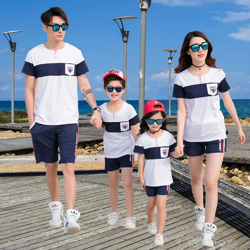 

Parent-Child Suit Shorts Short Sleeve Set Color Matching Parent-Child Family Dress Parent-Child Summer Clothes for Boys