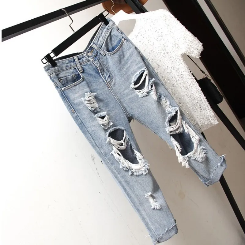 Харадзюку женские джинсы оверсайз, свободные, облегающие, винтажные, с дырками, шаровары, джинсовые штаны размера плюс, выдалбливают, стиль бойфренда, джинсы, штаны