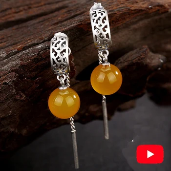 

S925 Fine Jewelry Earrings 925 Sterling Silver Artisan Baltic Retro Exquisite Semi Gemstone waterdrop moldavite