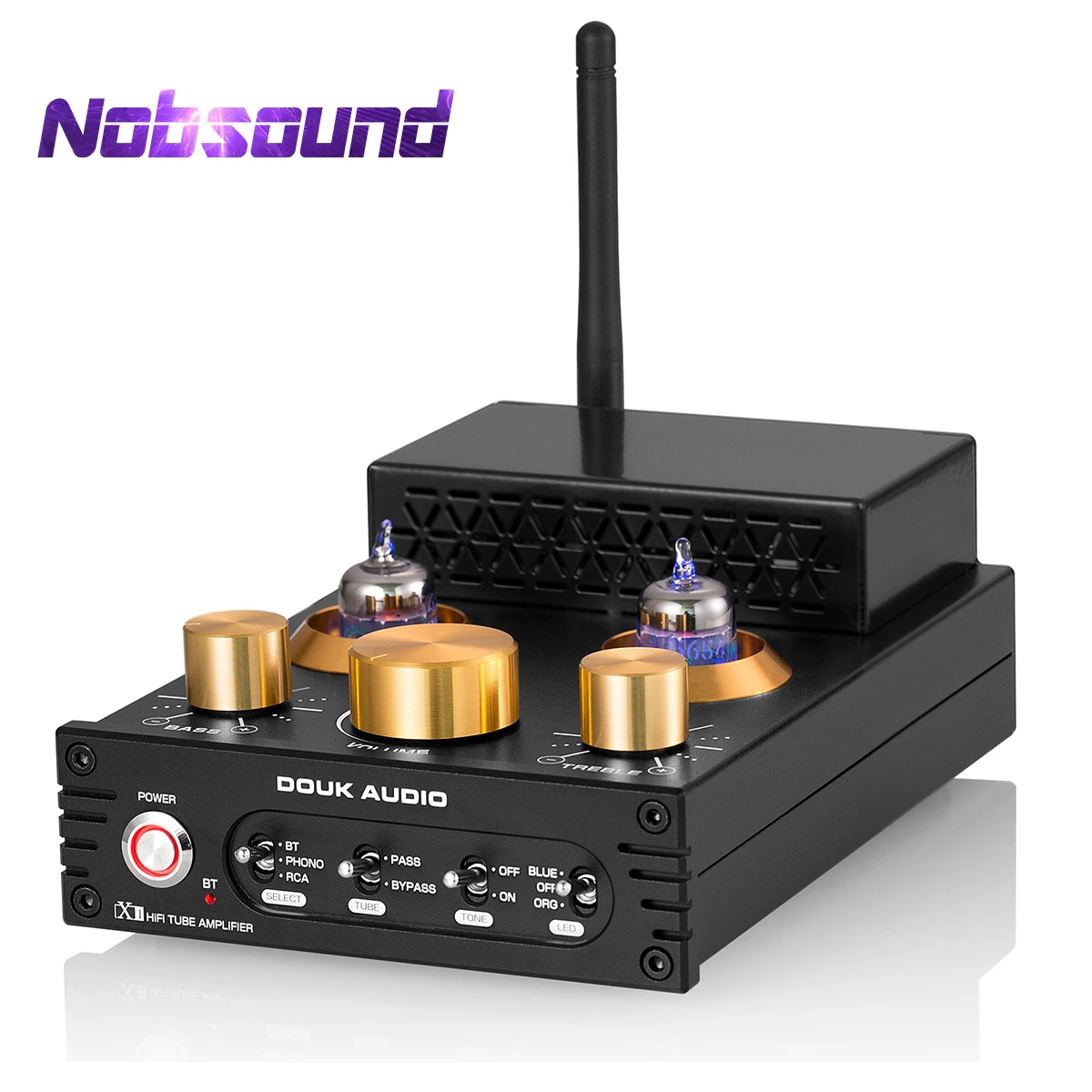 Nobsound HiFi GE5654 Vacuum Tube Amplifier Stereo Bluetooth 5.0 Receiver MM Phono Amp for Turntables APTX-LL 160W+160W