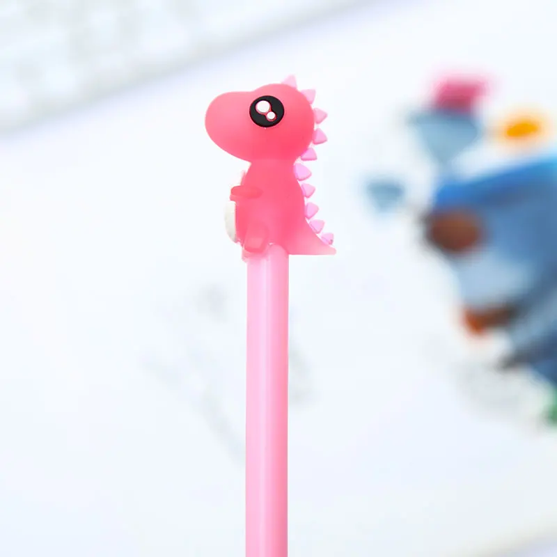 pink 1pcs Милые гелевые ручки с рисунком динозавра, синие, черные, дракон, животное, новинка, Необычные крутые канцелярские принадлежности с аниме, школьные принадлежности, забавная кавайная вещь - Цвет: pink 1pcs
