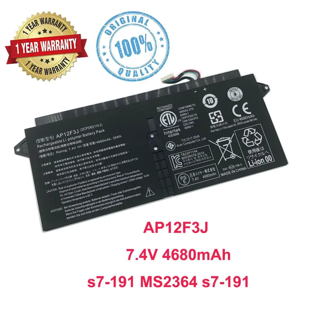 Bateria para Acer Aspire 4v 35wh 4680mah 133 s7 S7391 191 Ms2364 Ecrã Táctil Ultrabook 2icp3 65 1142 Ap12f3j