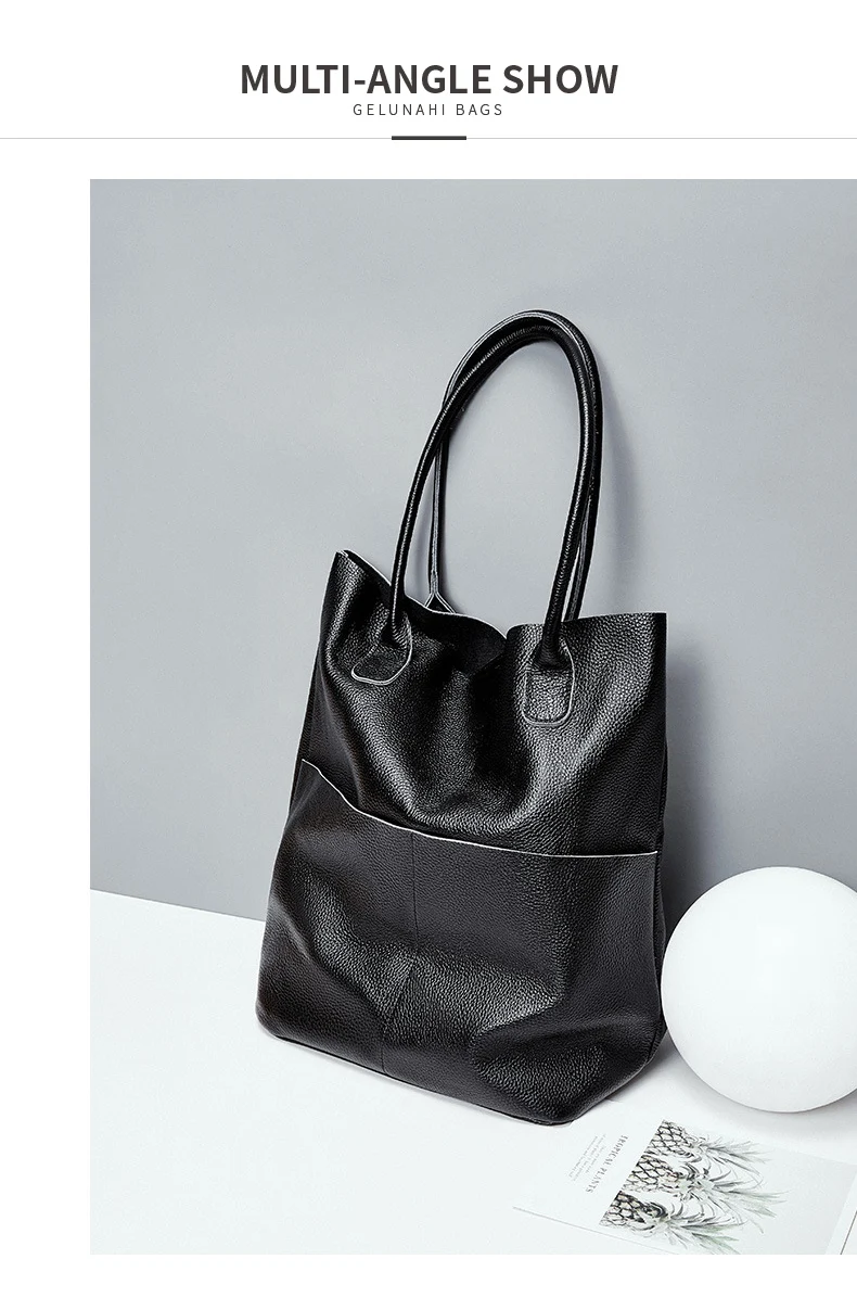 New Women Deluxe Genuine Cowhide Leather Totes Handbag Lady Simple Soft Satchels Bag High Capacity Waterproof Shopping Bags