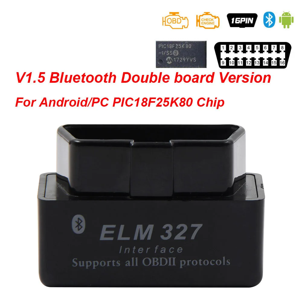 Супер Мини ELM 327 V1.5 PIC18F25K80 obd2 сканер Bluetooth ELM327 V1.5 1,5 OBD 2 OBD2 автомобильный диагностический инструмент ODB2 считыватель кодов - Цвет: Black 2pcb Plastic