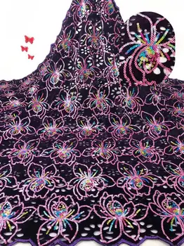

embroiderd lace fabric CiCi-9.8524 with sequins beautiful Nigerian sequins lace fabric for party dress