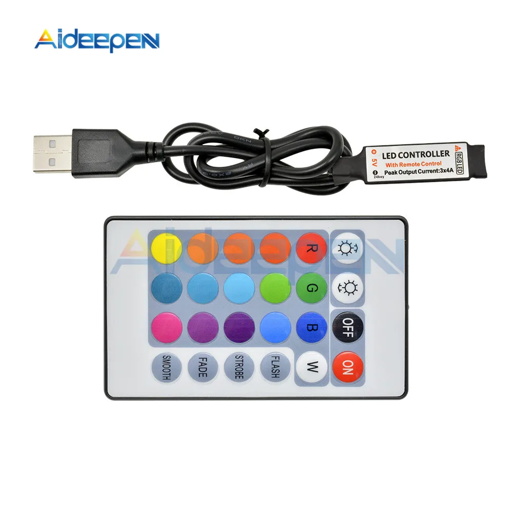 Светодиодные ленты 5 V 12 V RGB USB ИК-пульт дистанционного управления 5 V 12 V USB Светодиодные ленты светильник с 24-мя клавишами удаленный беспроводной контроллер для светодиодный s