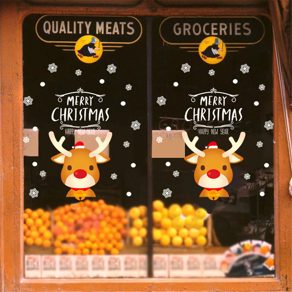 

New Christmas Decor Window Glass Stickers Merry Christmas Santa Claus Snow PVC Removable Wall Sticker for Xmas Home Decals #10