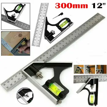 

Square Ruler Set Kit 300mm (12") Adjustable Engineers Combination Try Square Right Angle Ruler Set