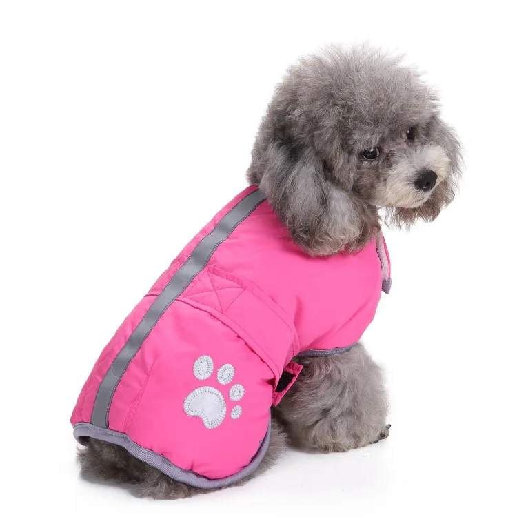 

Pet clothes fall winter cotton-padded jacket reflective dog down jacket solid color two-sided coat raincoat