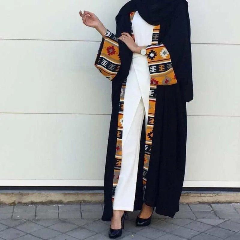 Мусульманское платье с принтом абайя, кардиган, длинный халат, кимоно, Джаба Рамадан, на Ближнем Востоке, для поклонения, Исламская молитвенная одежда