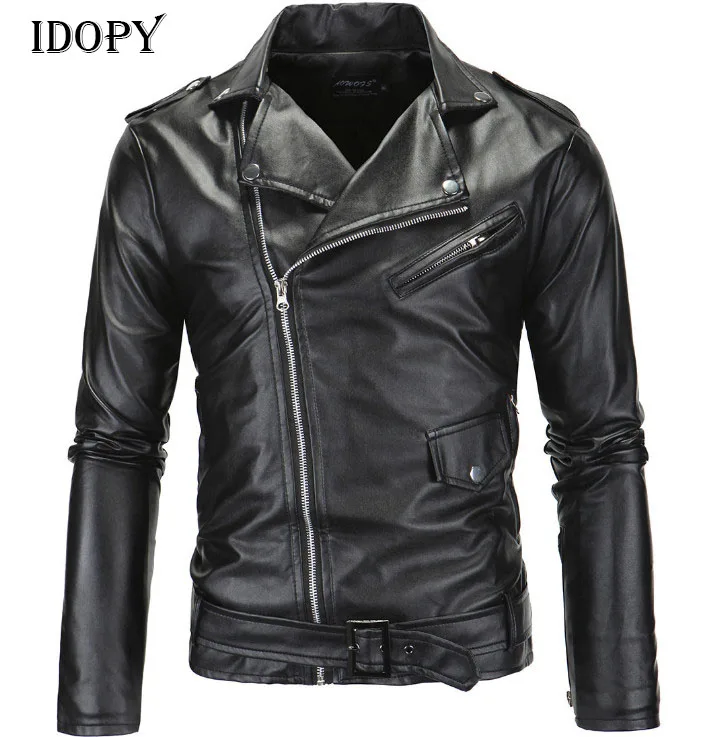 Idopy/Модная мотоциклетная куртка из искусственной кожи для мужчин, приталенная байкерская куртка на молнии из искусственной кожи, осенние мужские Куртки из искусственной кожи, пальто