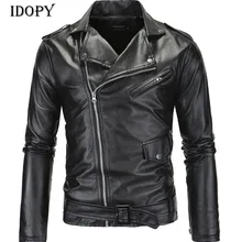 Idopy/Модная мотоциклетная куртка из искусственной кожи для мужчин, приталенная байкерская куртка на молнии из искусственной кожи, осенние мужские Куртки из искусственной кожи, пальто