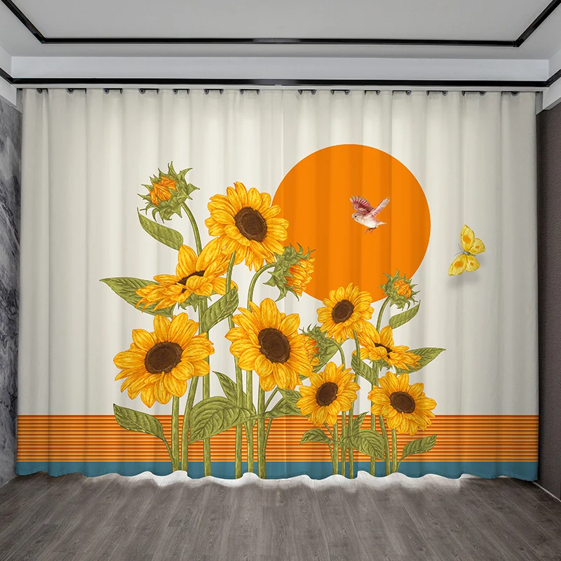 

Size Optional 70% Shading Colorful sunflower flamingo 3D Digital Print Modernism Window Curtain Living Room
