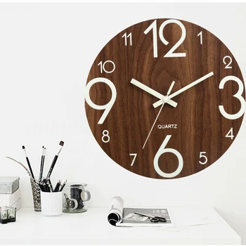 

Low Noise Luminous Wall Clock Hallway Arabic Number Non Ticking Home Decor Bedroom Night Lights Office Battery Operated Quartz