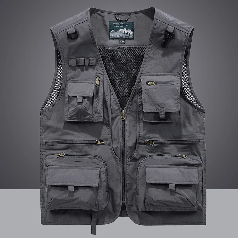 Waistcoat Vest Jacket Men Multi-Pocket Classic Male Sleeveless Coat Outdoor Photographer Fishing Jackets Vest Travel Clothes