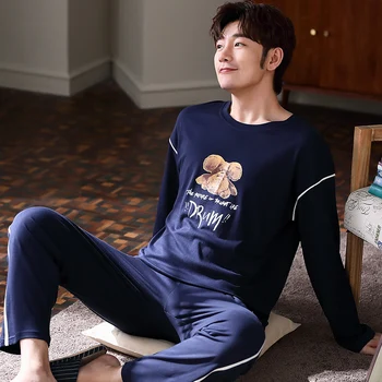 

Autumn Plus Size 3XL Pajamas Men Sleepwear Mens Cotton Pajama Set Long Sleeve Nightwear Home Male Winter for Sleeping Loungewear