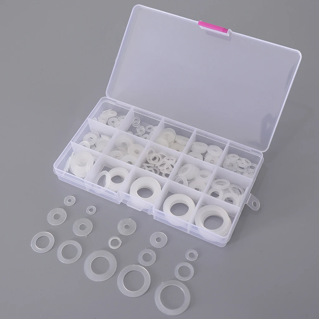 250PCS White Nylon Washer Flat Washers Gaskets Seal Assortment Set(15-SIZE