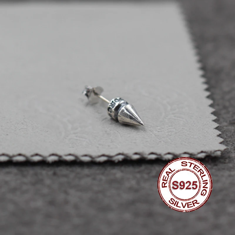 

S925 Sterling Silver Men's Earrings Personality retro punk style Cone shape Send a gift to love