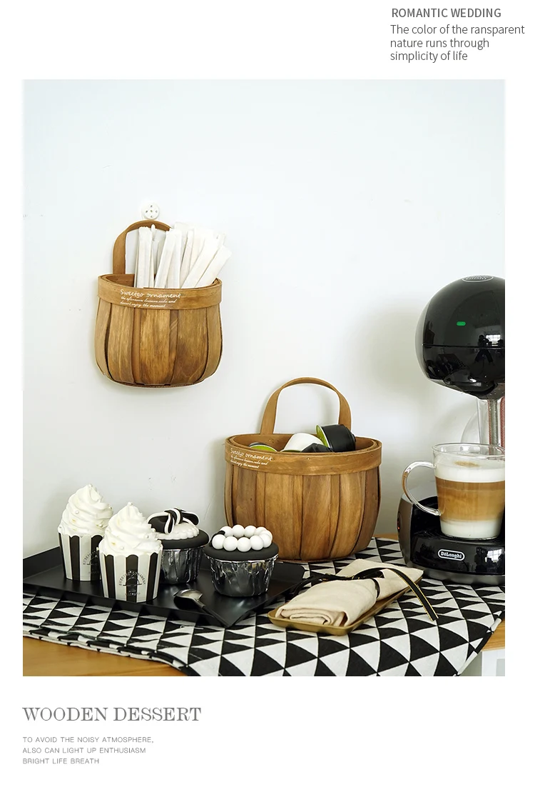 Storage basket wooden hanging storage bag small things coffee storage bag home coffee shop decoration accessories WF1122339