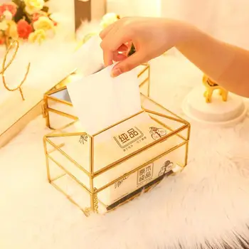 

TWISTER.CK Rectangular Mirror Glass Paper Copper Edge Tissue Box Decorative Napkin Storage Case Facial Tissue Holder