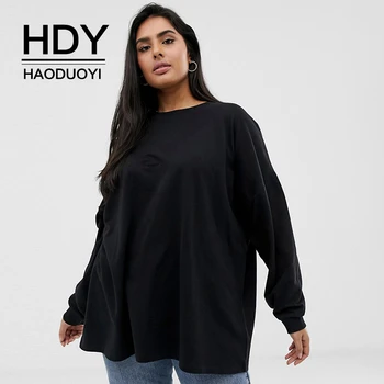 

HDY Haoduoyi 2019 New Fashion Large Size Simple Solid Color Loose Round Neck Long Sleeve Velvet Pullover Women Sweatshirt