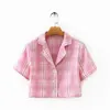 Summer crop top women short sleeve plaid shirt for women vintage blouses korean button up shirt women 2022 ► Photo 3/6