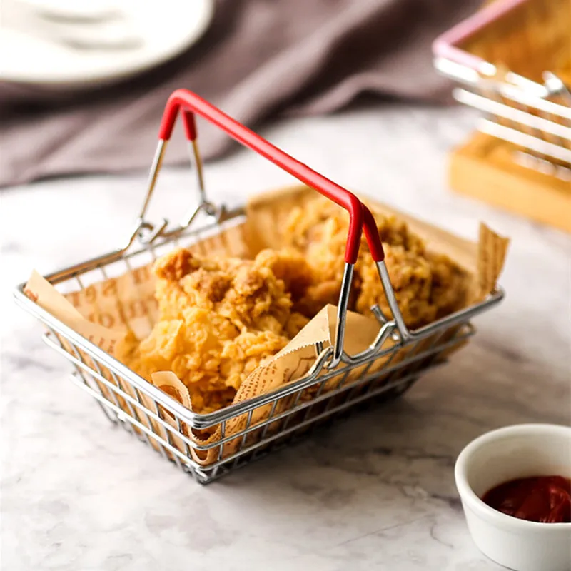 

Creative Iron Art Snack Storage Basket Western Restaurant Bar Mini Supermarket Shopping Basket Snack French Fries Food Basket