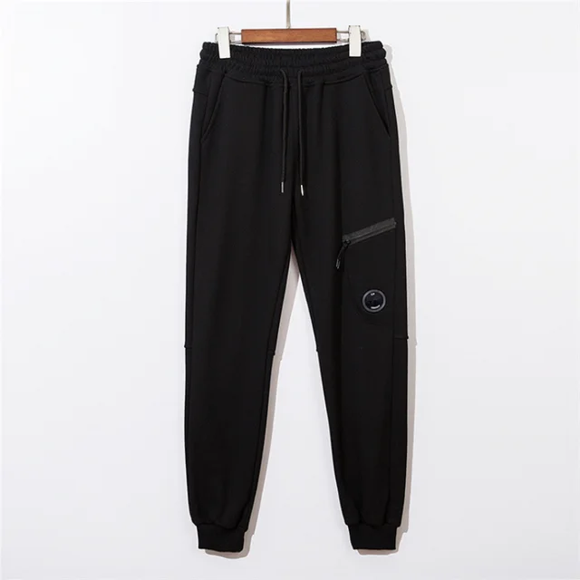 Autumn and Winter New Unilateral CP Pocket Lens Zipper Casual Men Women Couple Ankle-Tied Sweatpants Trousers Fashion black