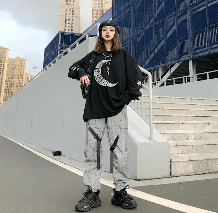 Осень; Новинка; футболка с надписью «i личность Harajuku с принтом, с длинными свободными рукавами рукав футболка