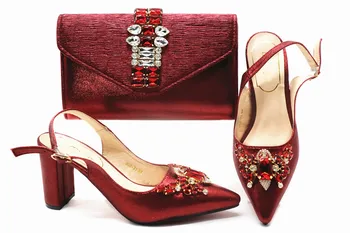 

Latest red pointed toe design pump shoes with purse handbag set for lady G83-2 , heel height 8cm