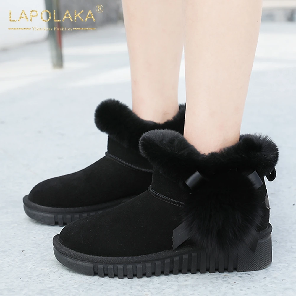 

LAPOLAKA 2020 Top Quality Cow Suede Fashion brand Design Slip On Platform Add Fur Warm Winter Boots Woman Shoes Women