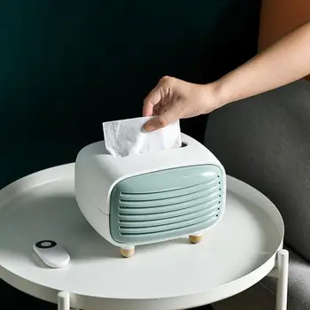 

Cute Mini Radio Shape Tissue Boxes Plastic Tissue Holder Storage Box Container Home Office Restaurant Desktop Decor