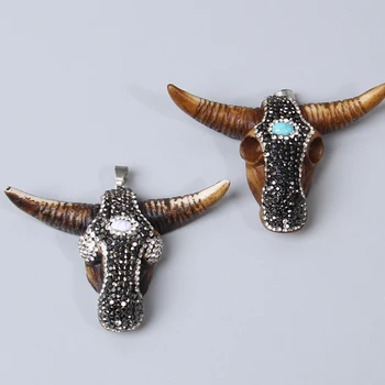 

Vintage shiny Beads charm cow Bone head bracelet for jewelry making Necklace Cow Amulet Pendant Retro Neclace Men Women Gift
