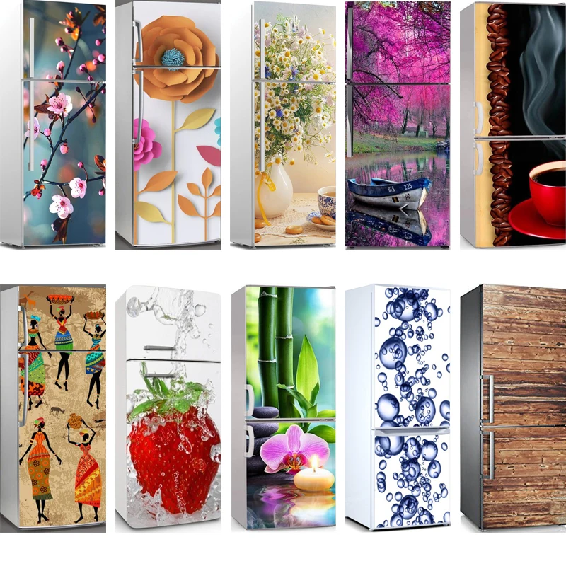 

3D Sticker Color Bricks Pulling Dishwasher Fridge Door Flower Strawberry Home Decor Paste Self Adhesive Waterproof Print Picture
