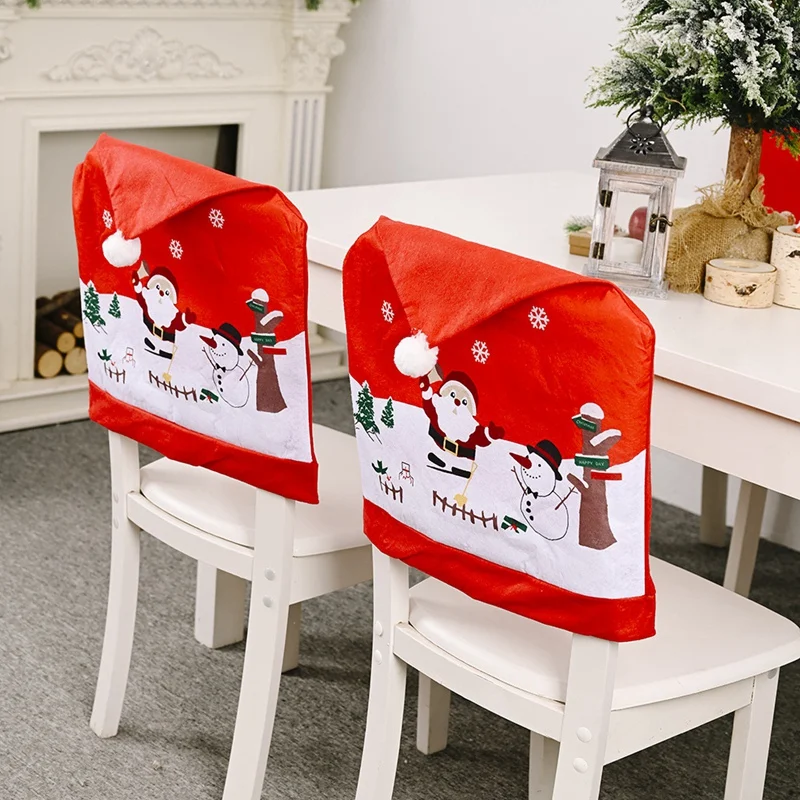 

4Pcs Chair Cover Santa Claus Kitchen Table Chair Covers Christmas Home Decoration Chair Cases Christmas Ornaments