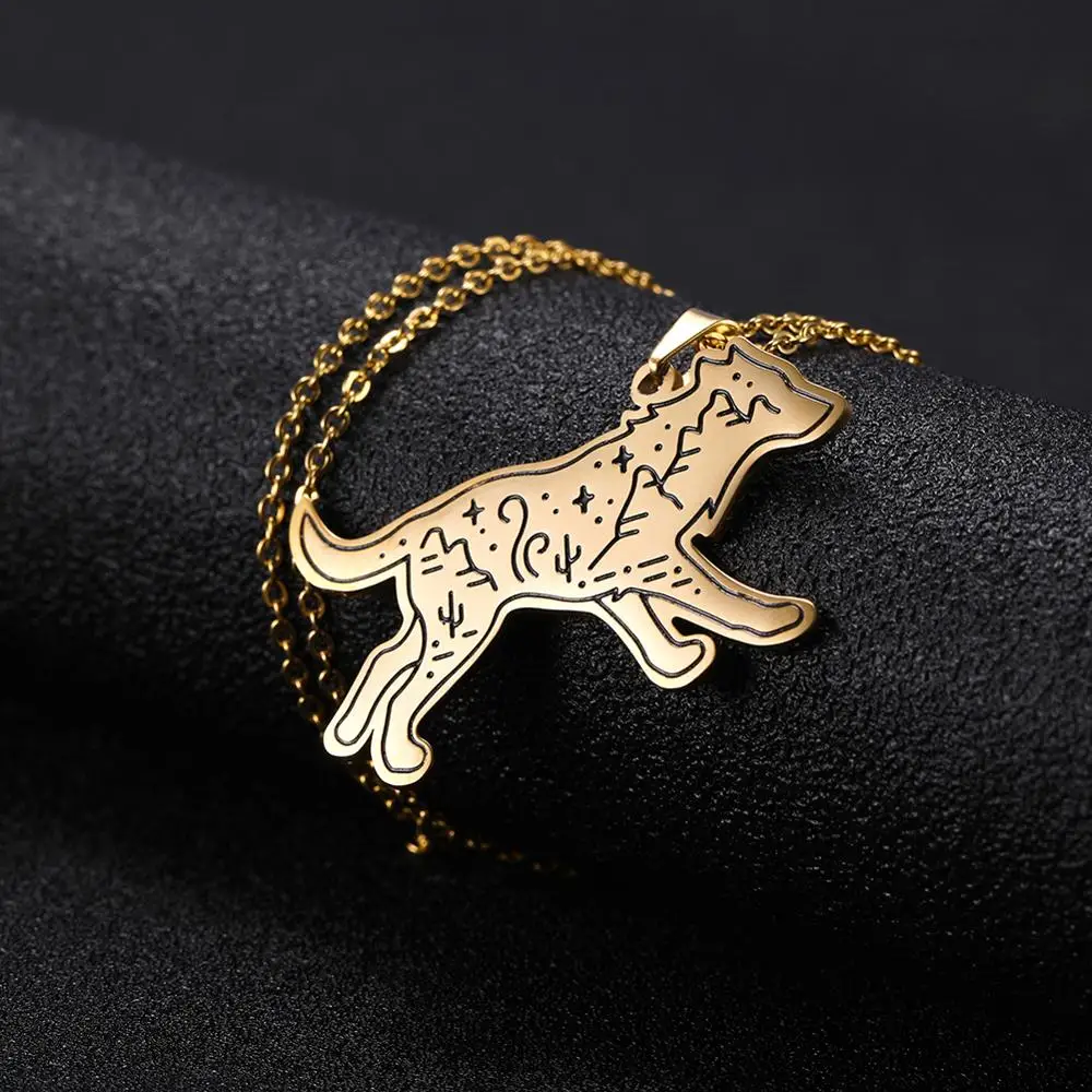 Wolf Gold 1 Myshape 316L золото серебро Нержавеющая сталь лес дверь пейзаж Кролик Птица медведь Орел лиса волк ожерелье для женщин мужчин ювелирные изделия - Окраска металла: Wolf Gold 1